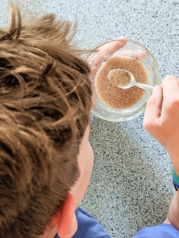 Child looking at a flaxseed egg replacement