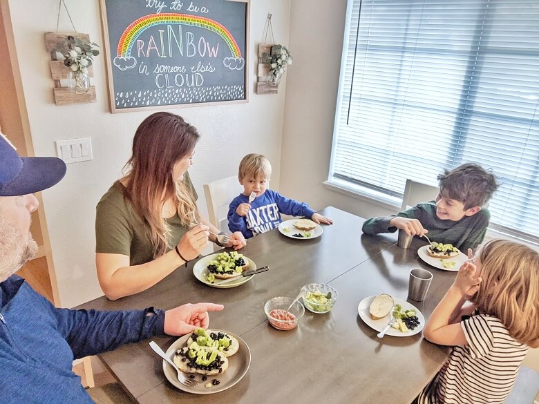A family eating a plant-based dinner