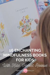 Pin for Pinterest of a mindfulness books for kids and an image of a girl reading a mindfulness children's book