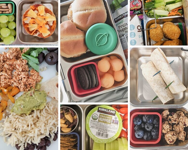 A collage of vegan lunches for kids