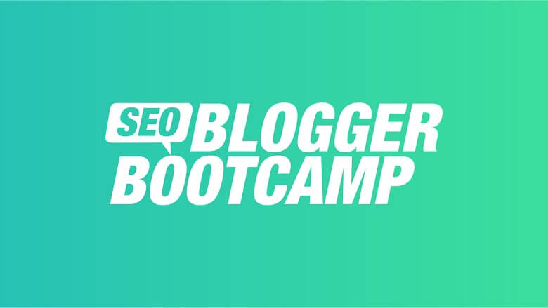 A green background with the words SEO Blogger Bootcamp